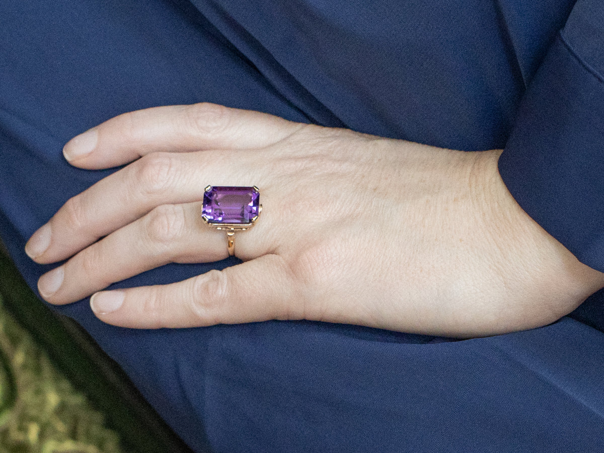 Beautiful Emerald-Cut Amethyst Statement Ring