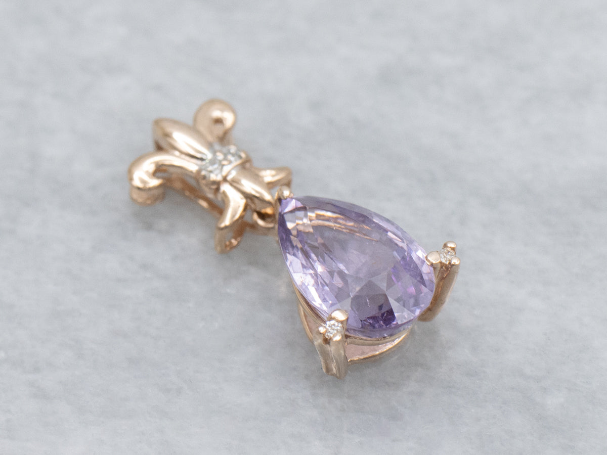 Purple Spinel and Fleur de Lis Diamond Rose Gold Pendant