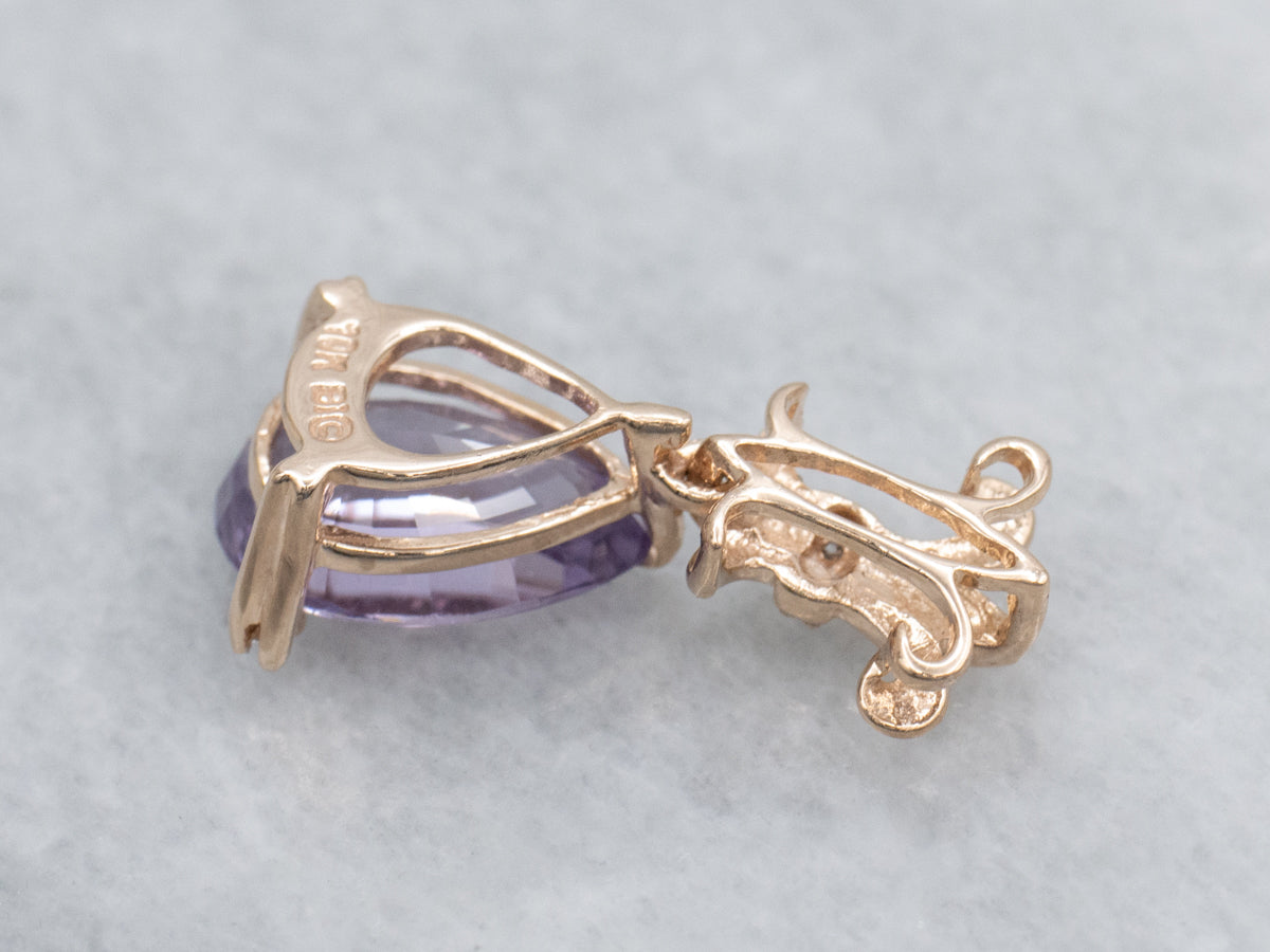 Purple Spinel and Fleur de Lis Diamond Rose Gold Pendant