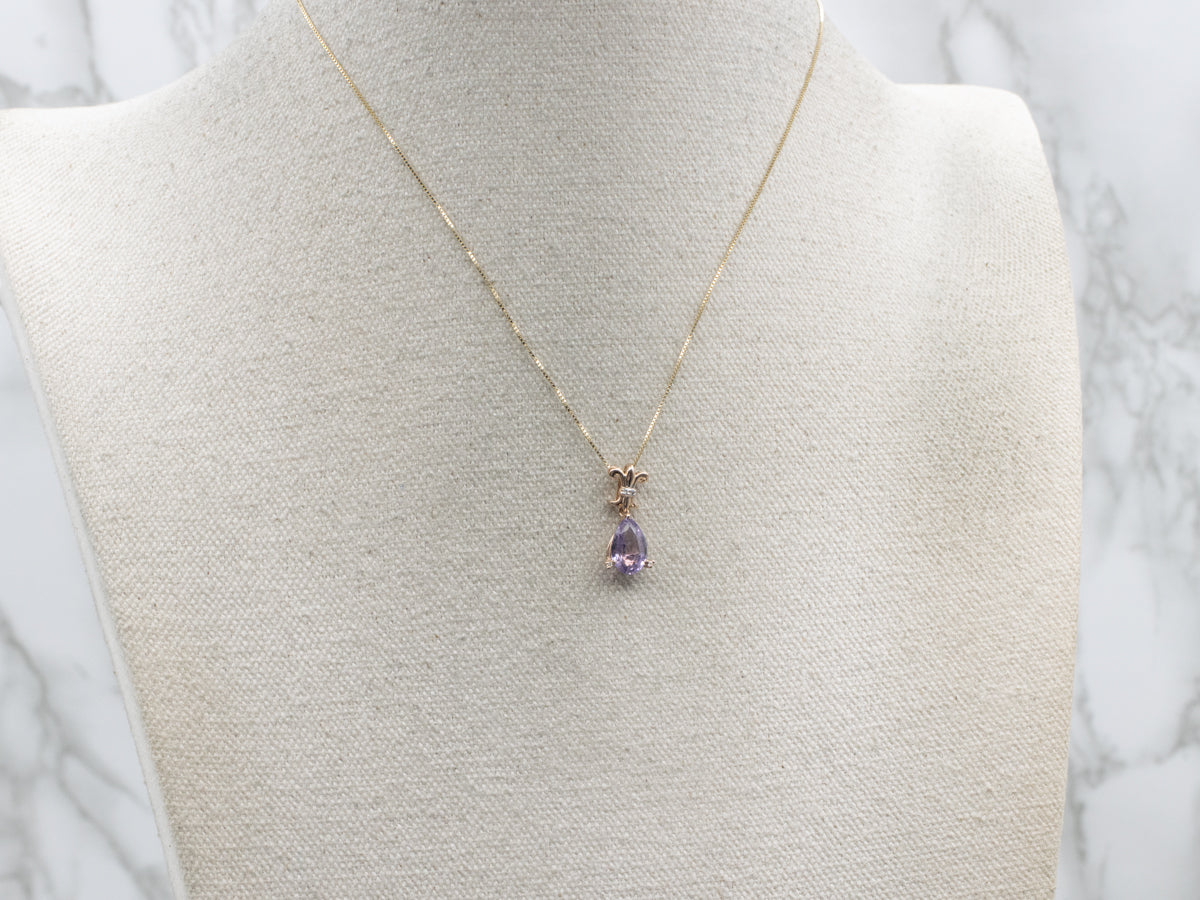 Purple Spinel and Fleur de Lis Diamond Rose Gold Pendant