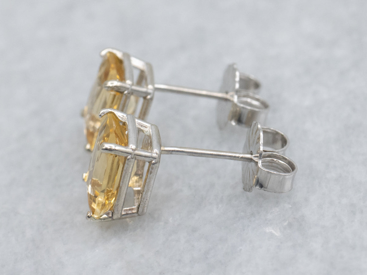 Emerald-Cut Citrine Gemstone Stud Earrings