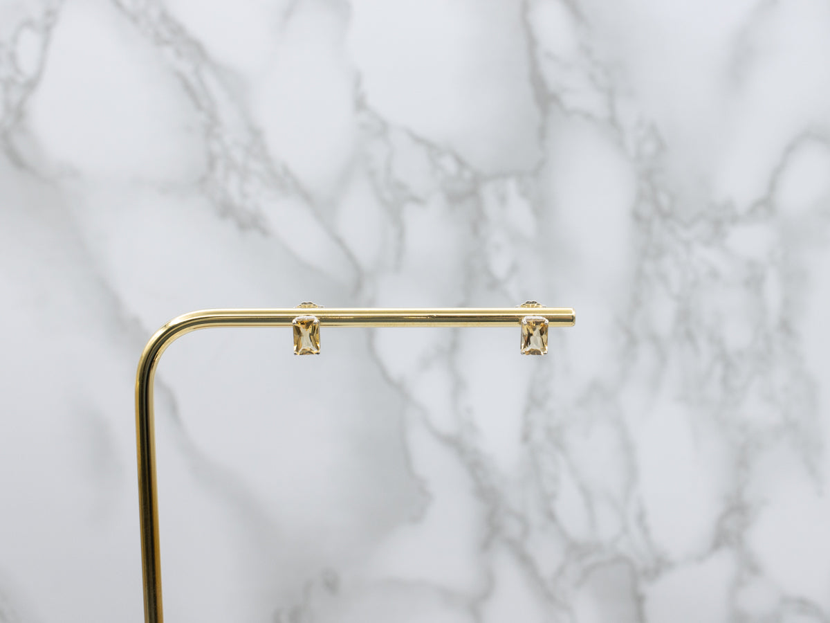 Emerald-Cut Citrine Gemstone Stud Earrings