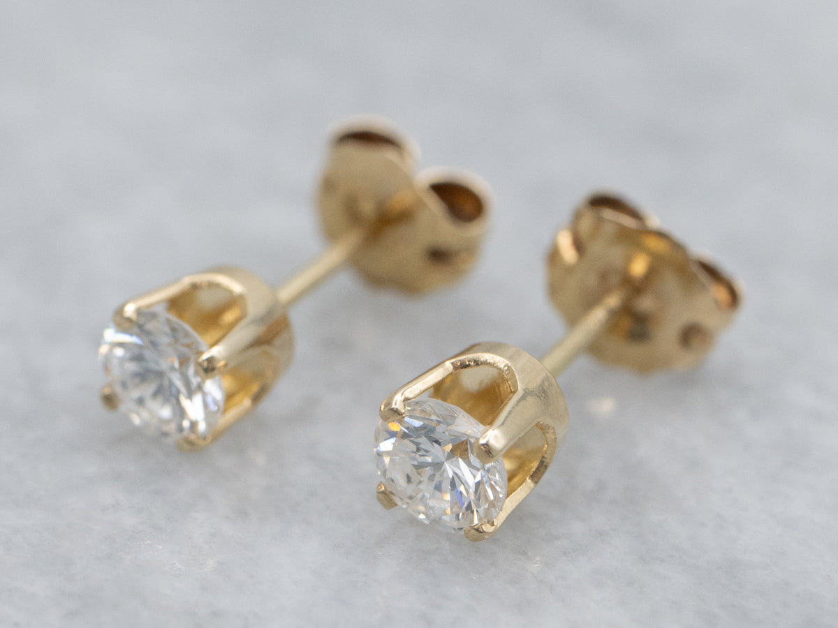 Yellow Gold Round Brilliant Diamond Stud Earrings