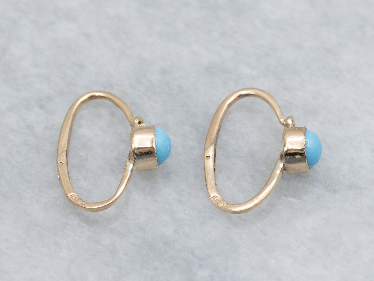 14K Antique Rose Gold Victorian Turquoise Drop Earrings