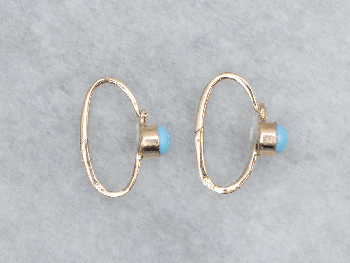 14K Antique Rose Gold Victorian Turquoise Drop Earrings