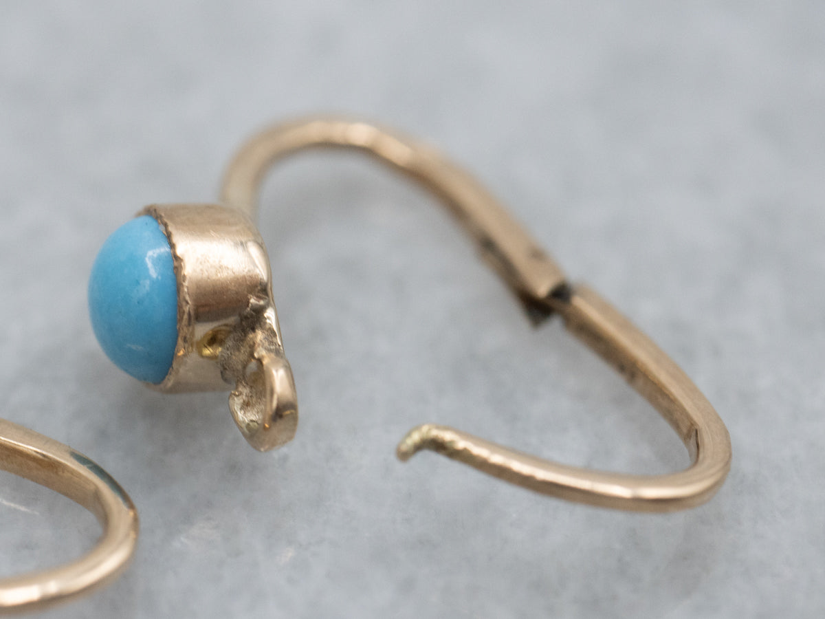 14K Antique Rose Gold Victorian Turquoise Drop Earrings