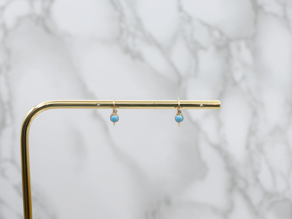 14K Antique Rose Gold Victorian Turquoise Drop Earrings