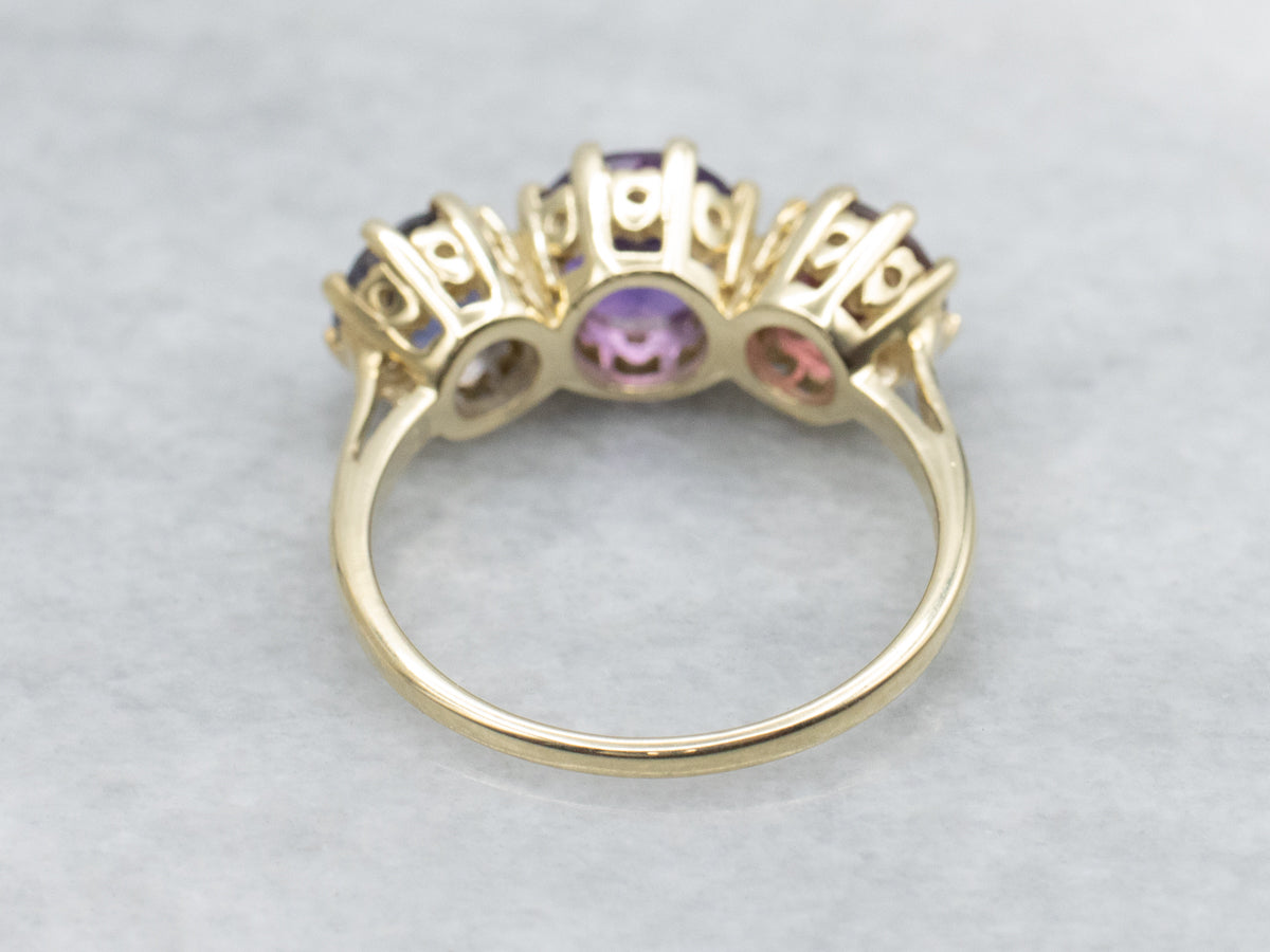 Round-Cut Iolite Amethyst and Garnet Gold Ring