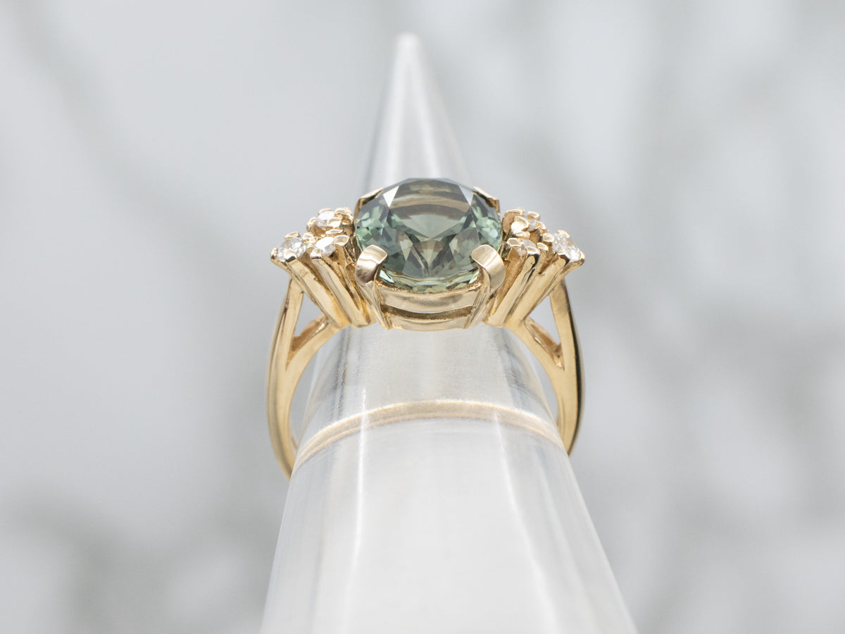Earthy Green Tourmaline and Diamond Ring in Yellow Gold