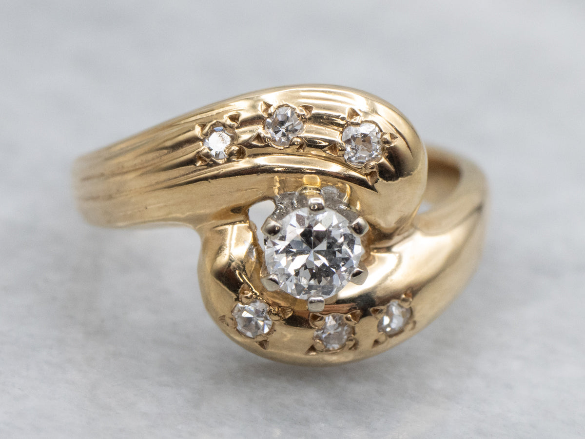Mid Century Modern Diamond Cocktail Ring