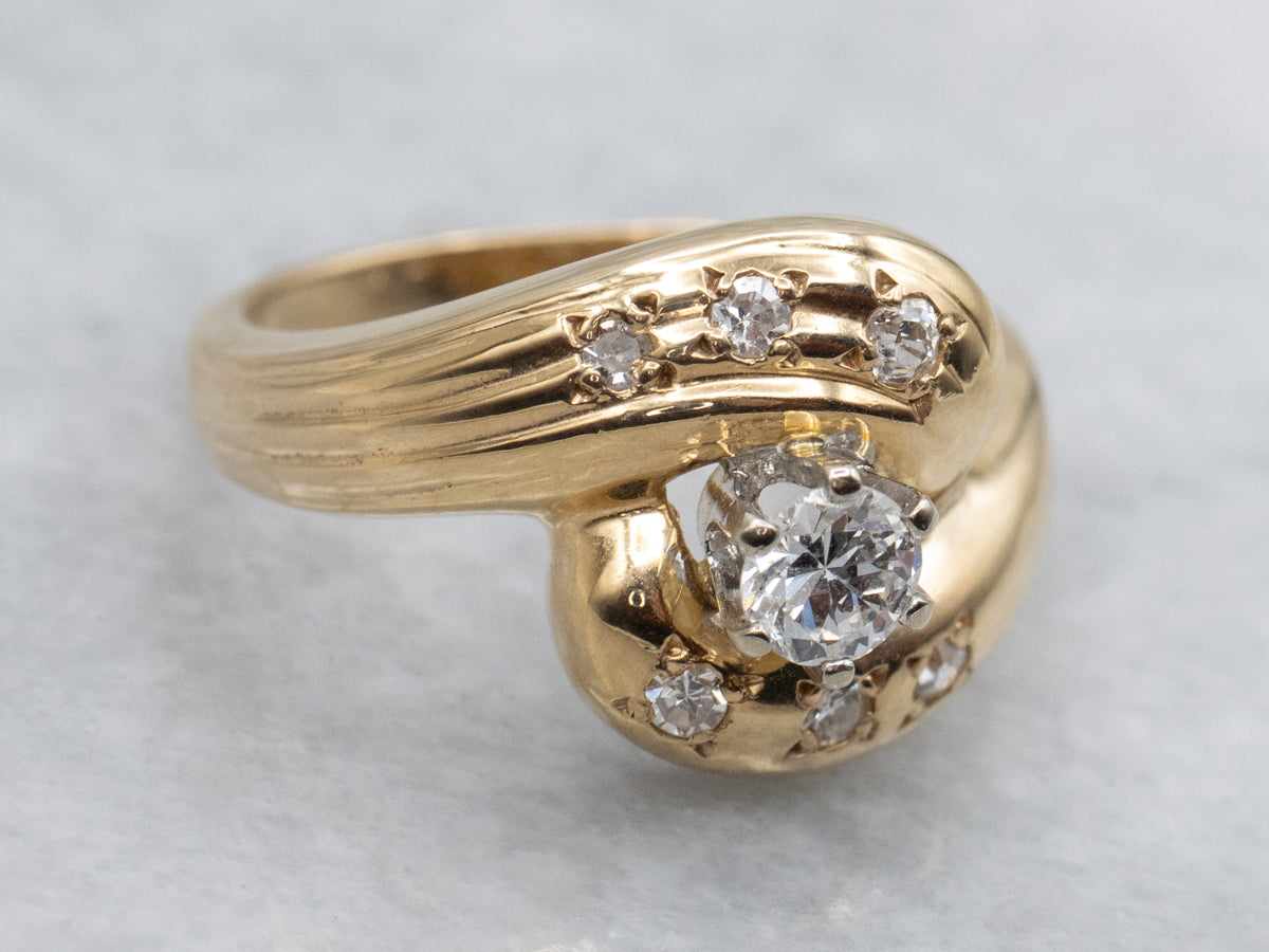 Mid Century Modern Diamond Cocktail Ring