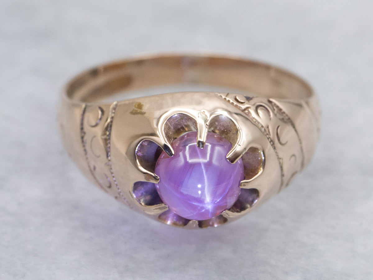 Victorian Belcher-Set Pink Star Sapphire Solitaire Ring