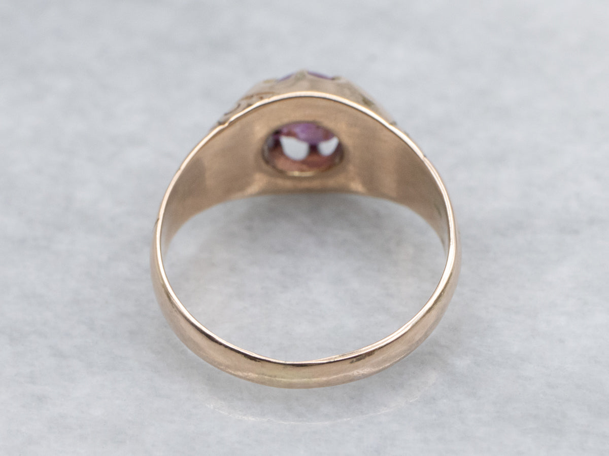 Victorian Belcher-Set Pink Star Sapphire Solitaire Ring