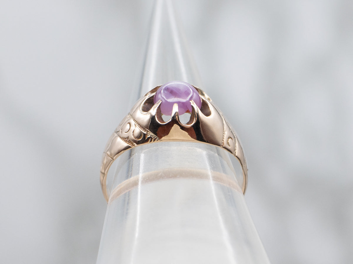 Victorian Belcher-Set Pink Star Sapphire Solitaire Ring