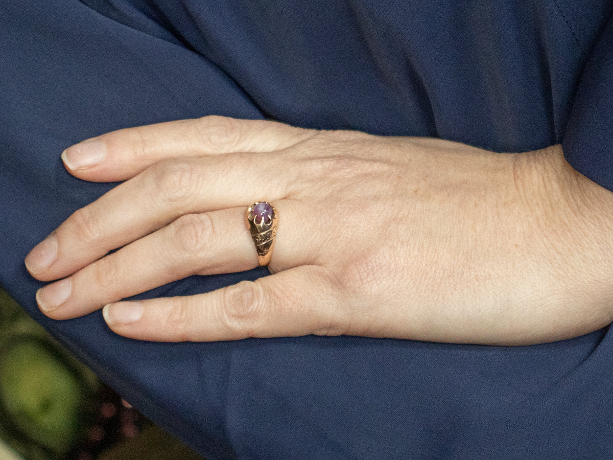 Victorian Belcher-Set Pink Star Sapphire Solitaire Ring