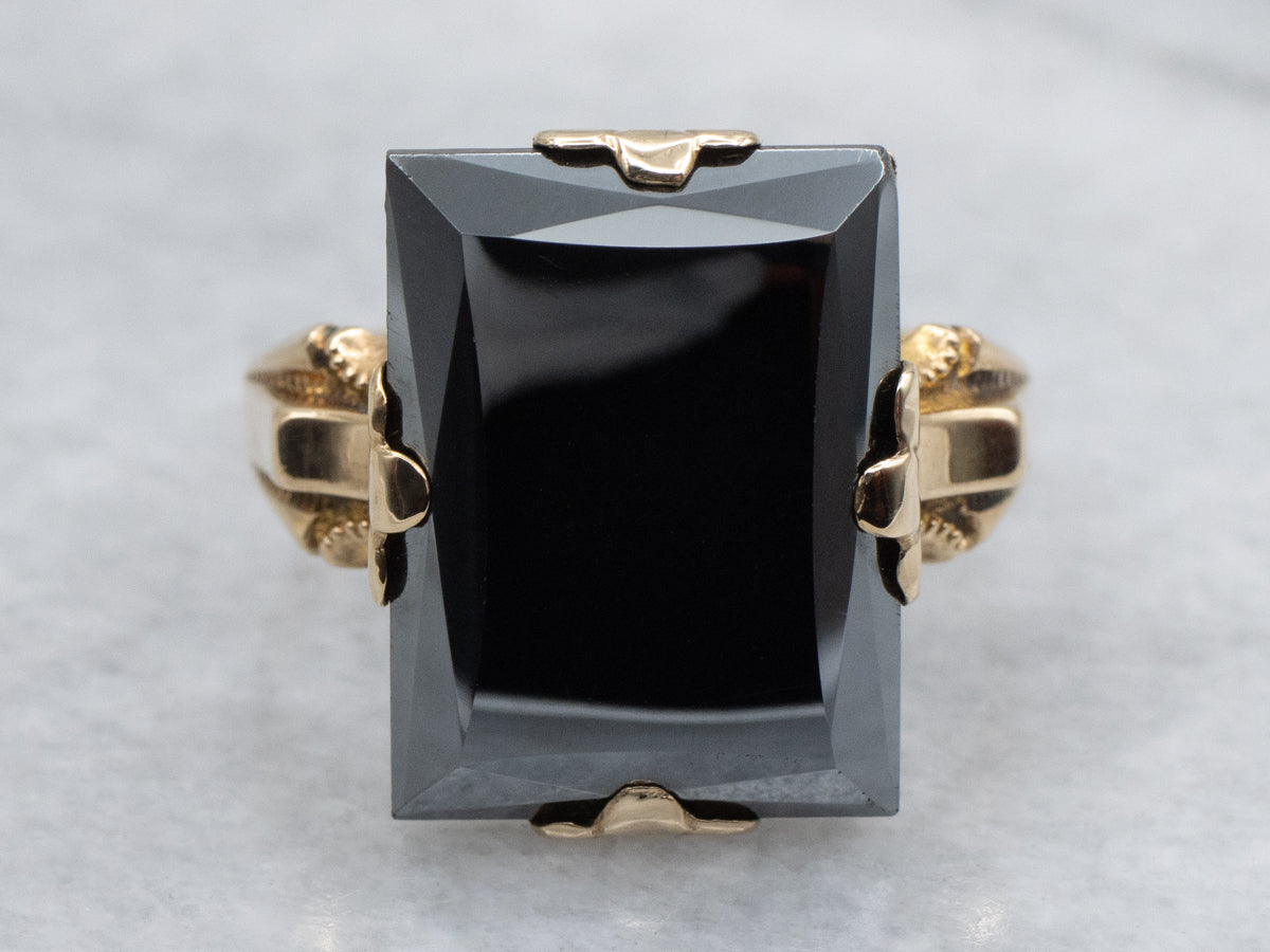 Yellow Gold Hematite Ostby and Barton Vintage Ring