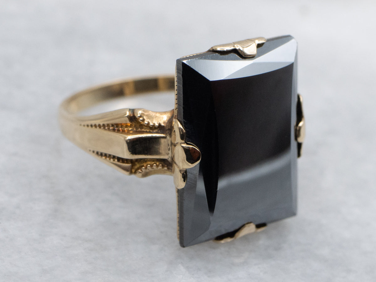 Yellow Gold Hematite Ostby and Barton Vintage Ring
