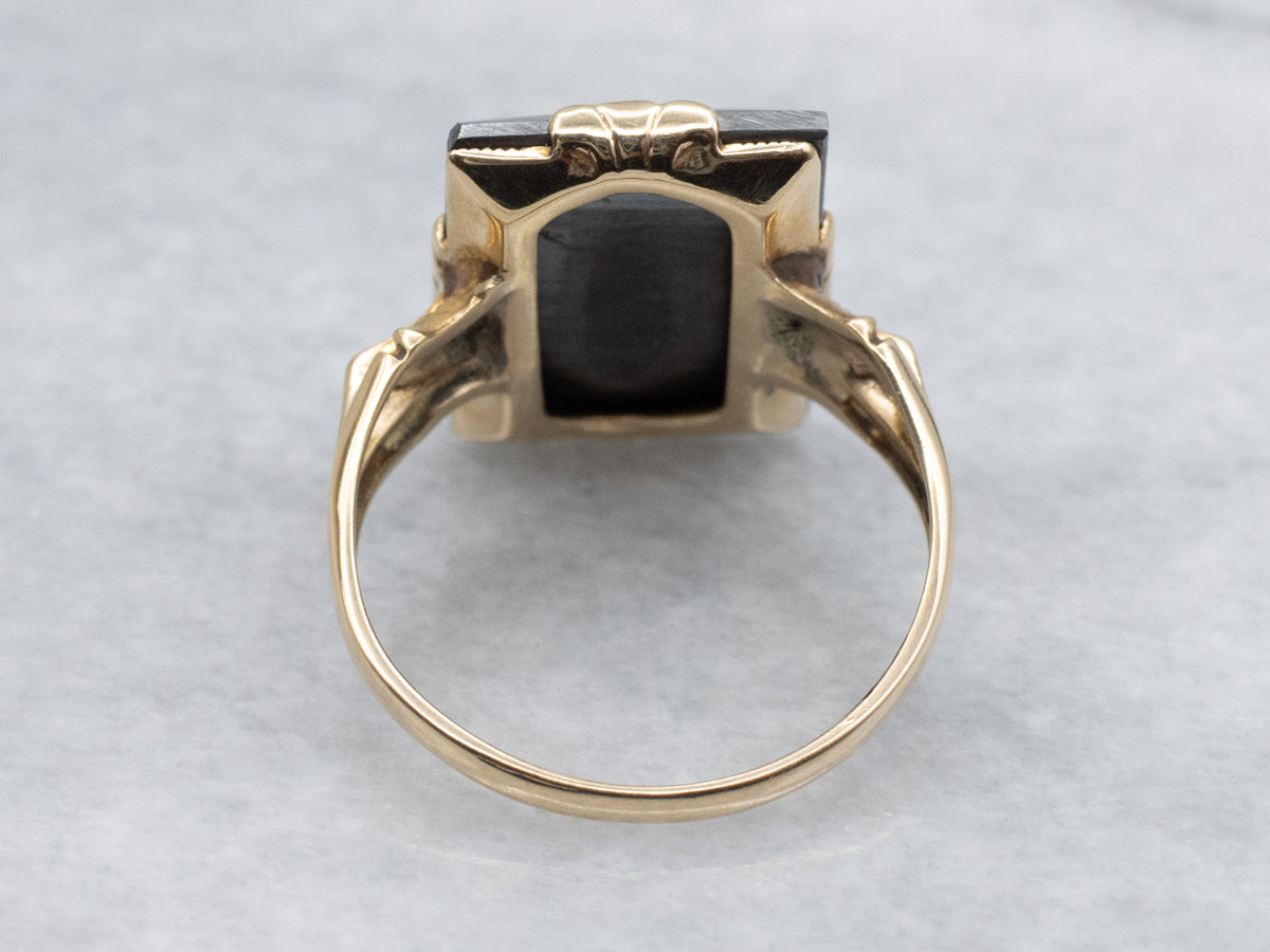 Yellow Gold Hematite Ostby and Barton Vintage Ring