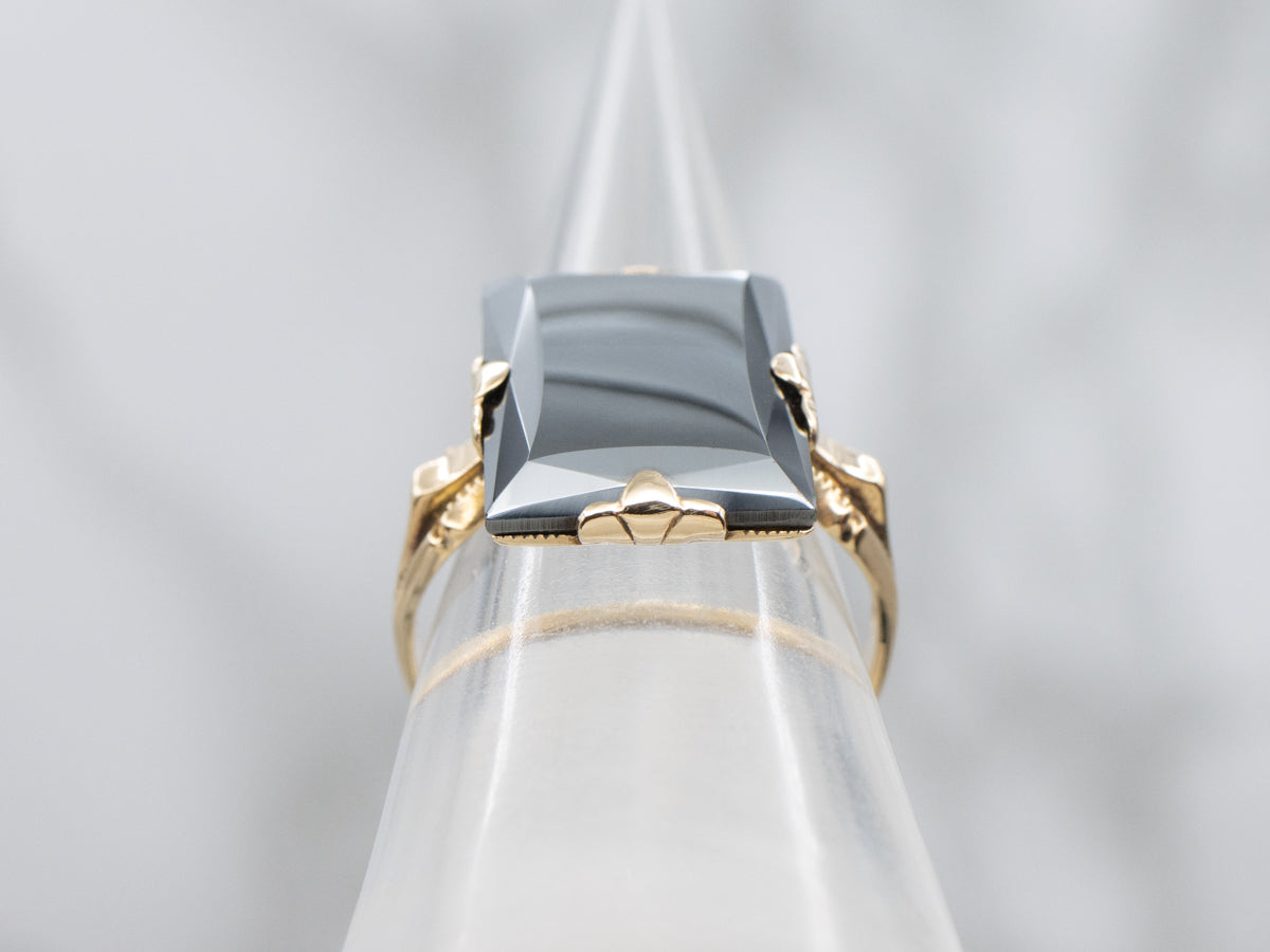 Yellow Gold Hematite Ostby and Barton Vintage Ring