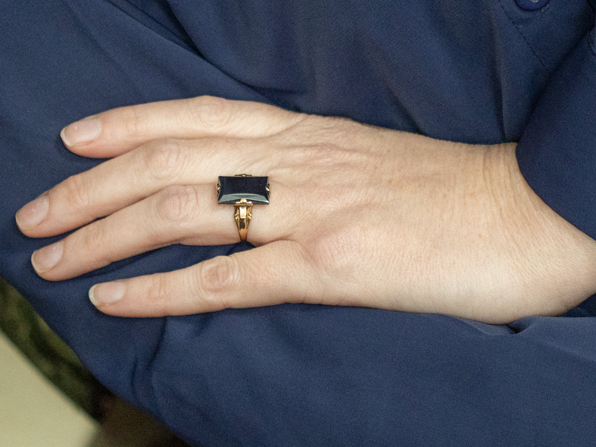 Yellow Gold Hematite Ostby and Barton Vintage Ring