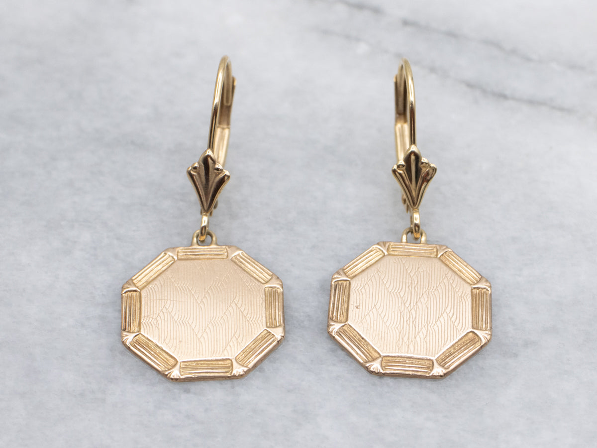 Two-Tone Gold Octagon Cufflink Conversion Drop Earrings