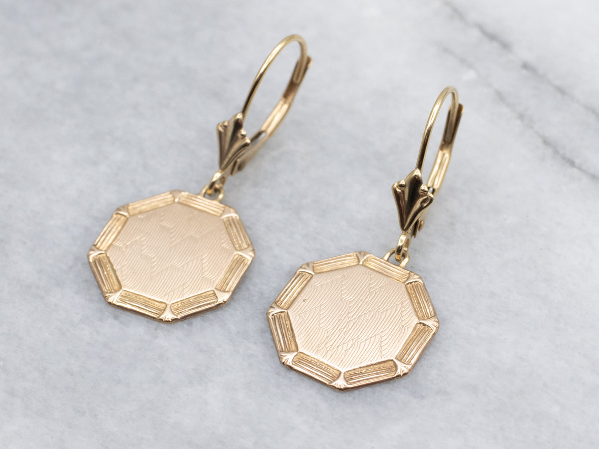 Two-Tone Gold Octagon Cufflink Conversion Drop Earrings