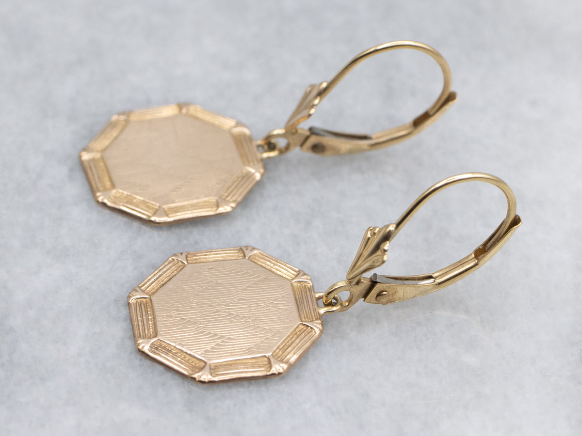 Two-Tone Gold Octagon Cufflink Conversion Drop Earrings