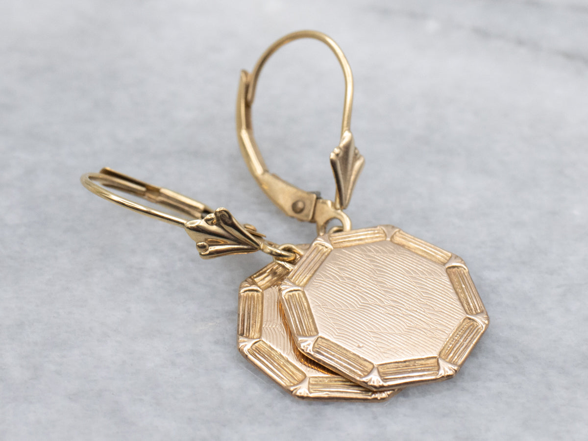 Two-Tone Gold Octagon Cufflink Conversion Drop Earrings