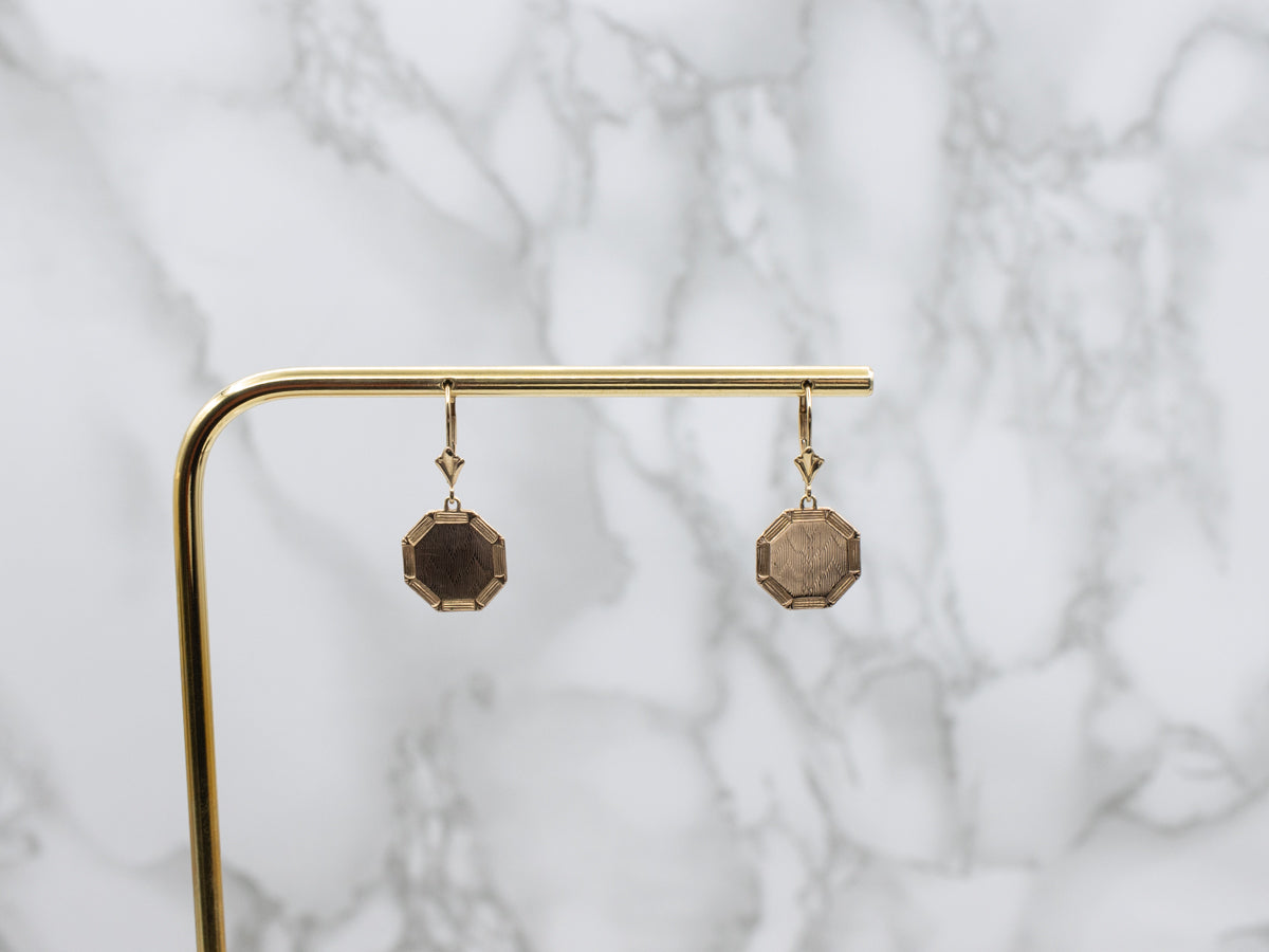 Two-Tone Gold Octagon Cufflink Conversion Drop Earrings