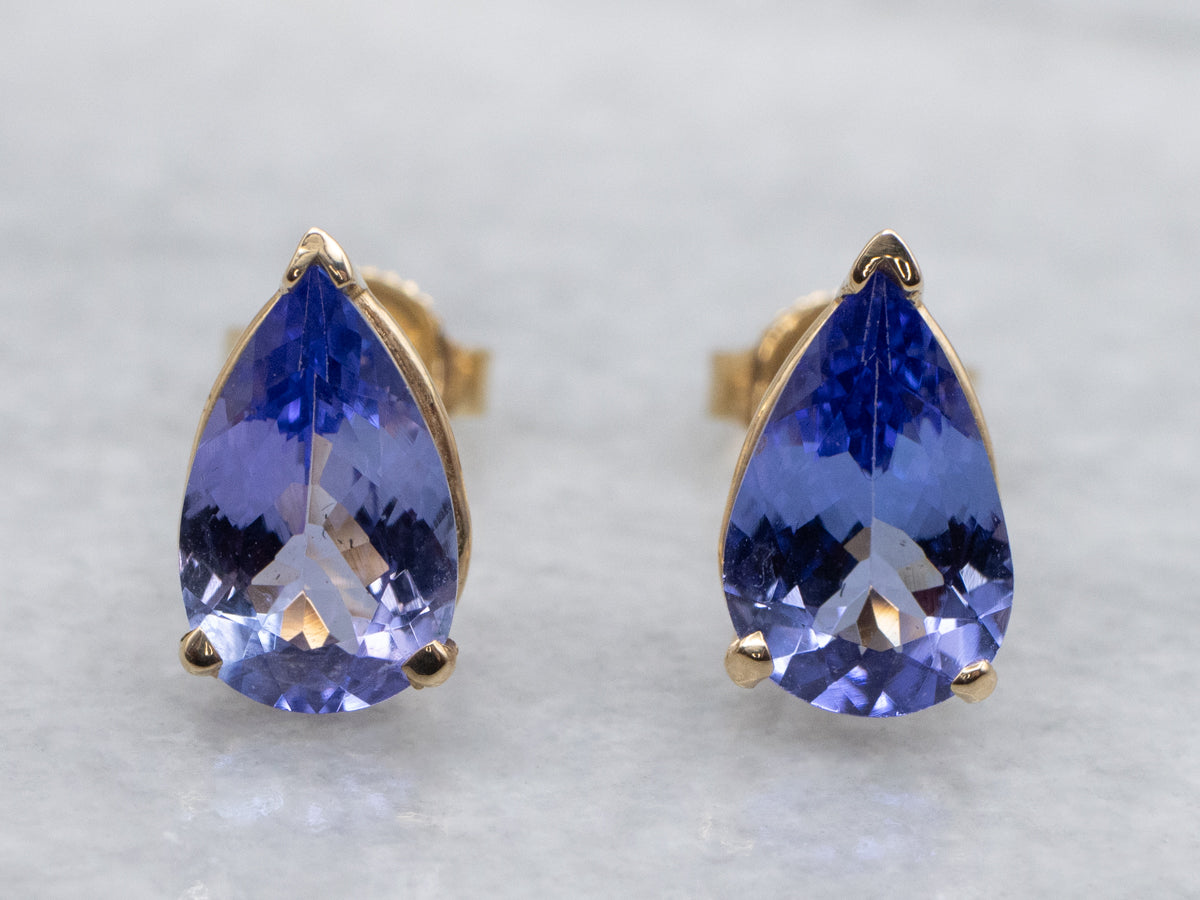 14K Yellow Gold Pear-Cut Tanzanite Stud Earrings