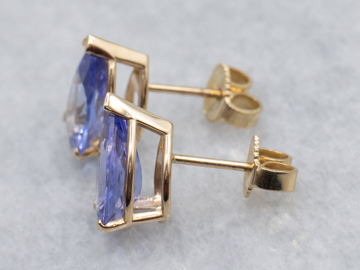 14K Yellow Gold Pear-Cut Tanzanite Stud Earrings