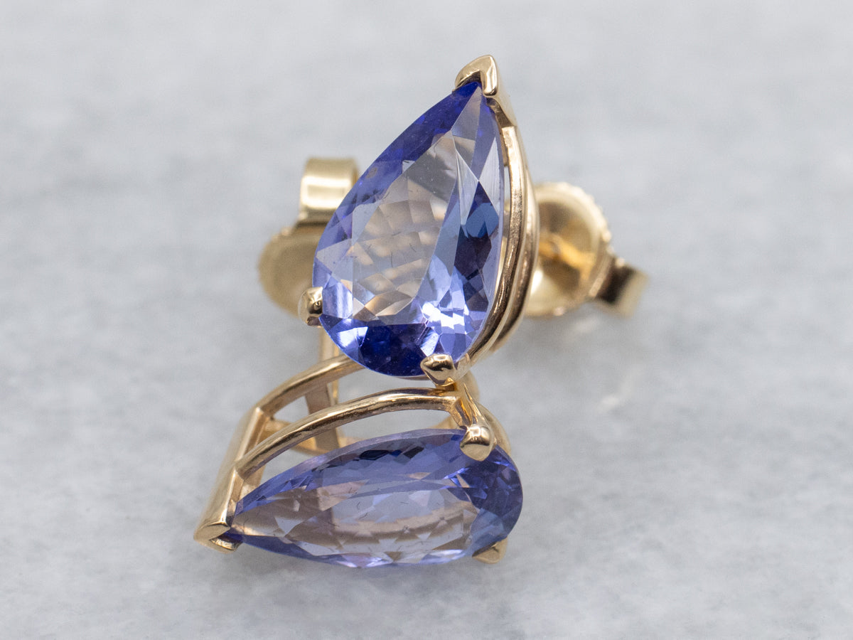 14K Yellow Gold Pear-Cut Tanzanite Stud Earrings