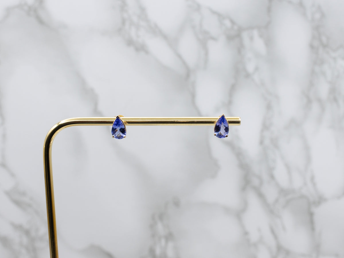 14K Yellow Gold Pear-Cut Tanzanite Stud Earrings