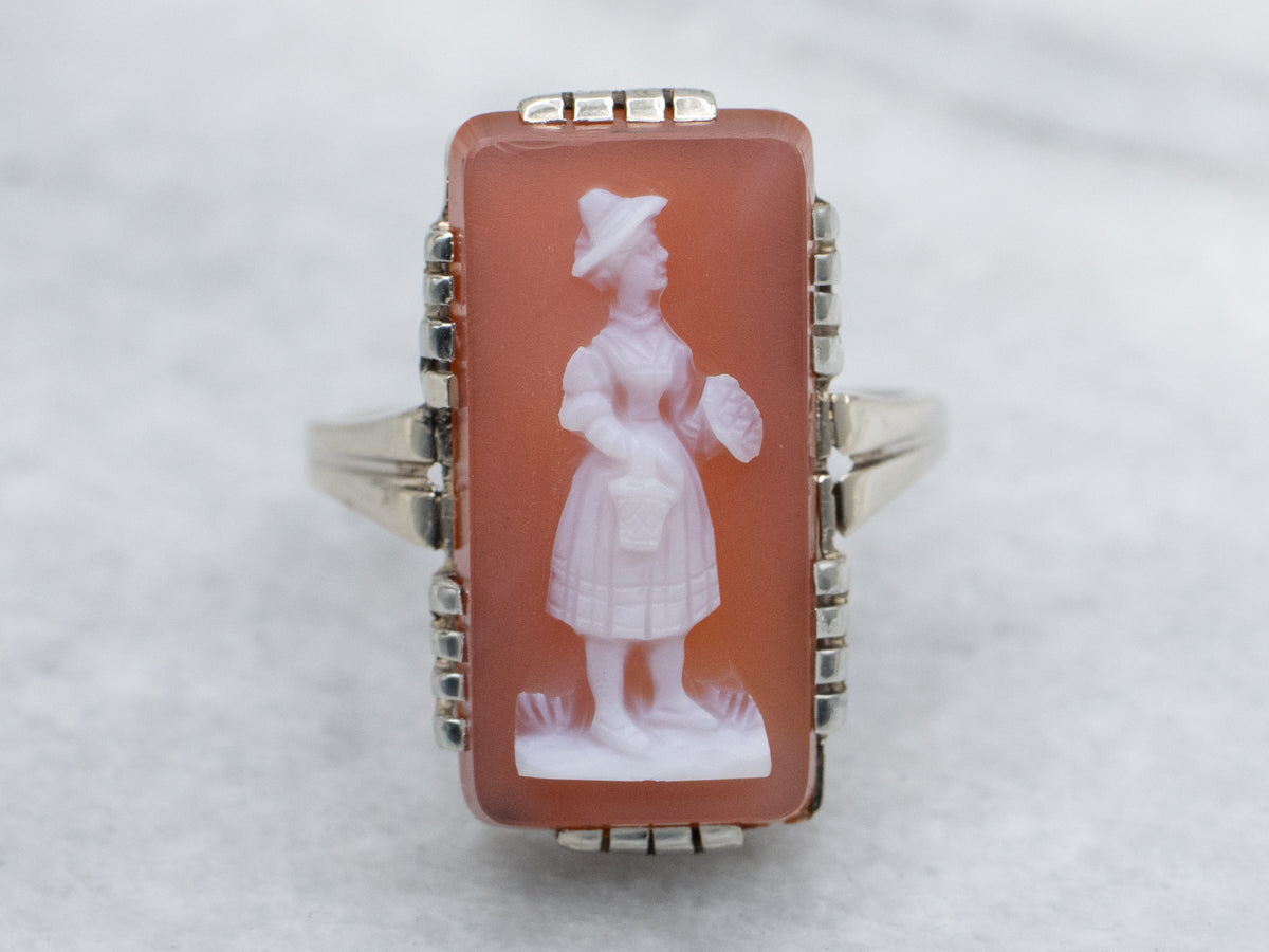 Art Deco Era Sardonyx Cameo White Gold Ring