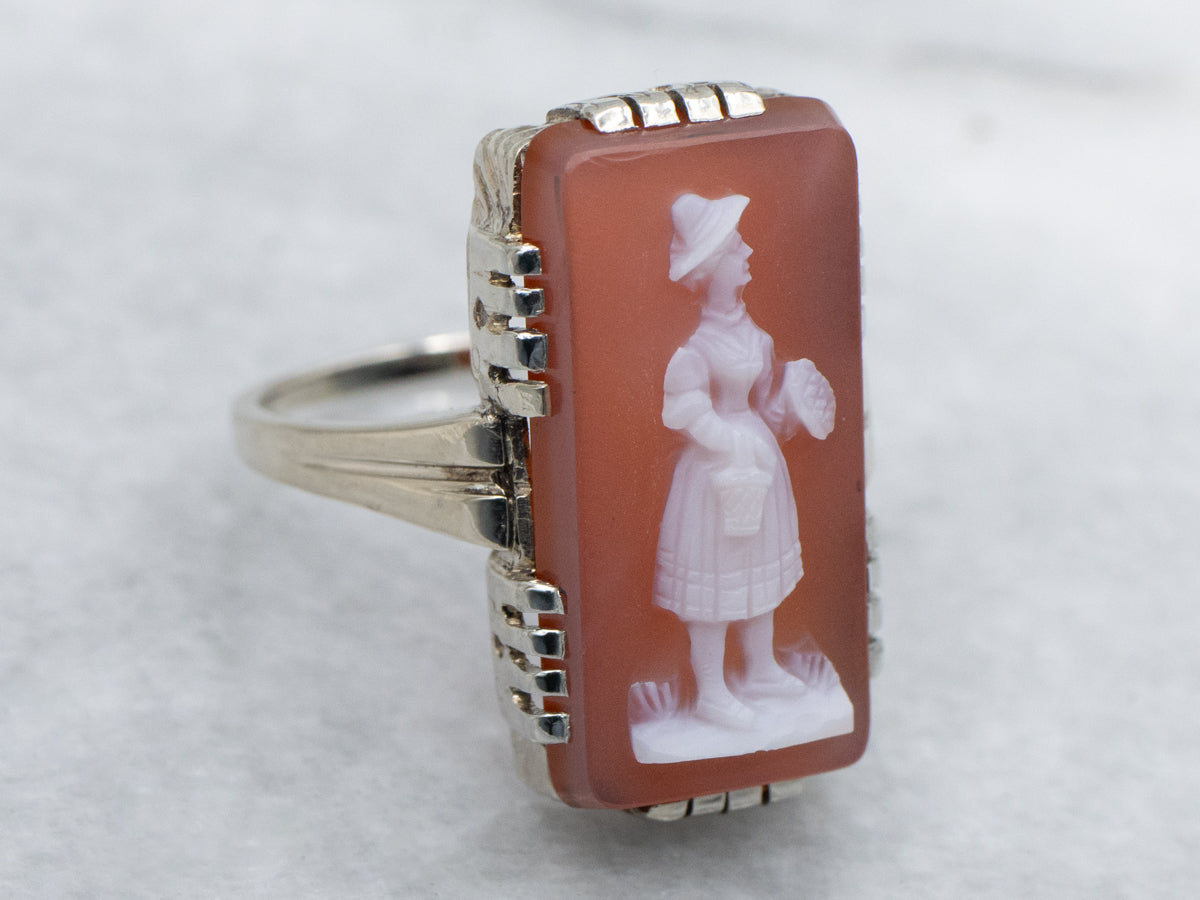 Art Deco Era Sardonyx Cameo White Gold Ring