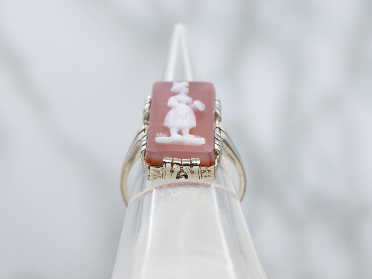 Art Deco Era Sardonyx Cameo White Gold Ring