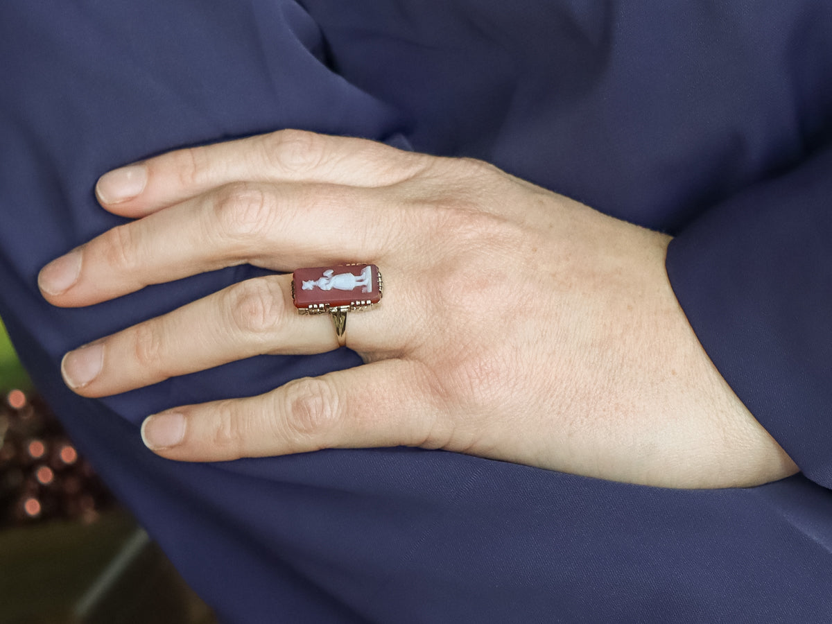 Art Deco Era Sardonyx Cameo White Gold Ring