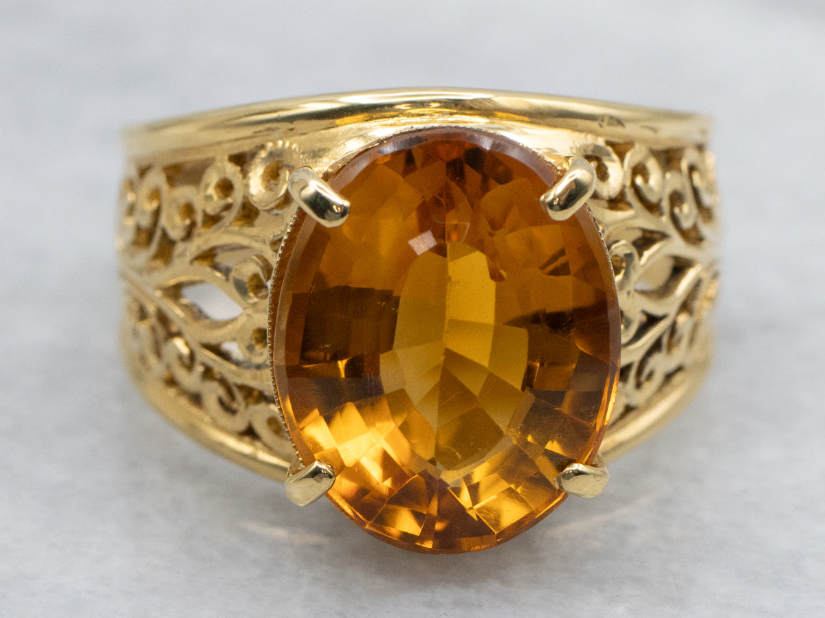 Fine Filigree Citrine Statement Ring