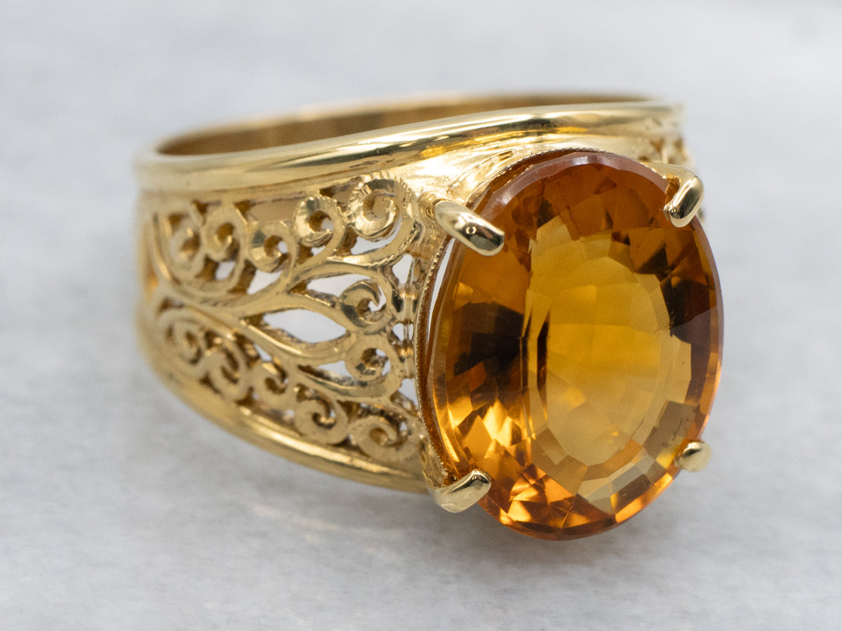 Fine Filigree Citrine Statement Ring