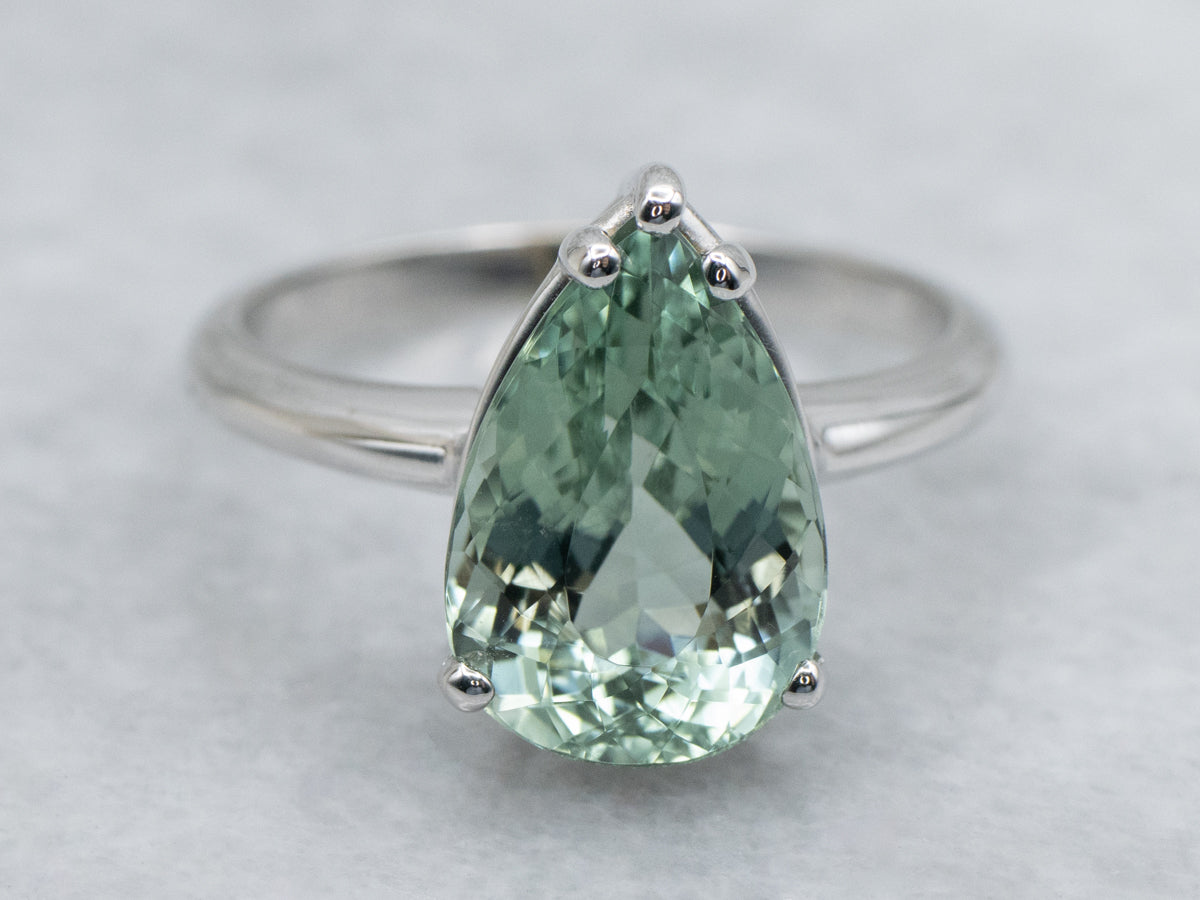 Pear-Cut Mint Green Tourmaline Solitaire Ring in White Gold