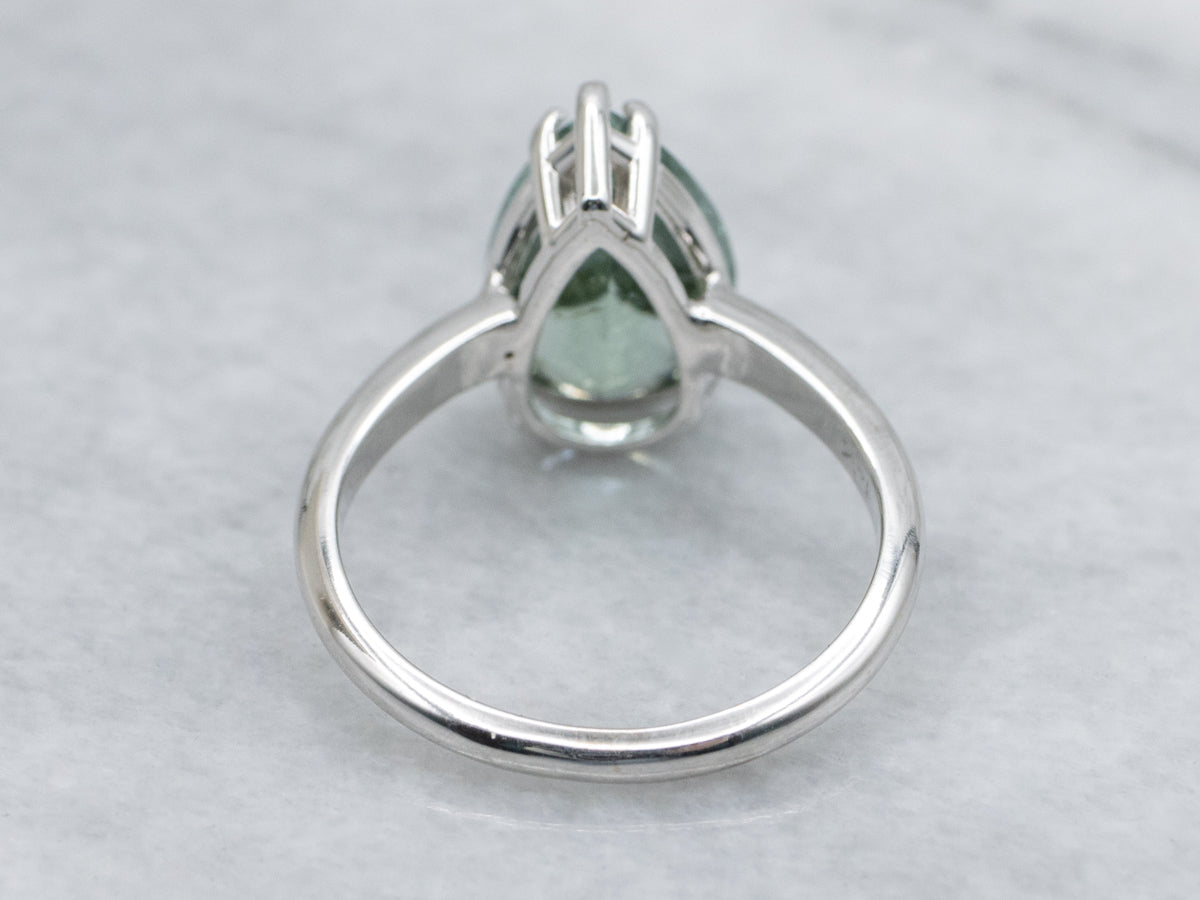 Pear-Cut Mint Green Tourmaline Solitaire Ring in White Gold