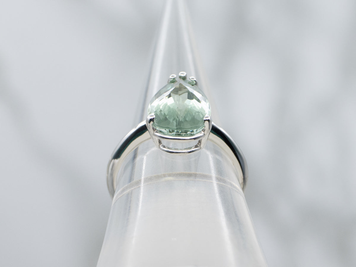 Pear-Cut Mint Green Tourmaline Solitaire Ring in White Gold
