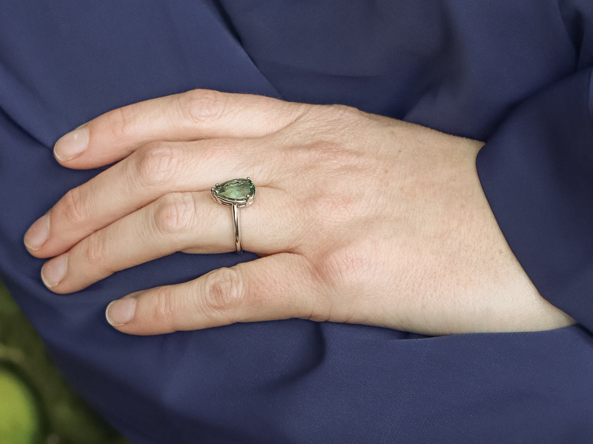 Pear-Cut Mint Green Tourmaline Solitaire Ring in White Gold