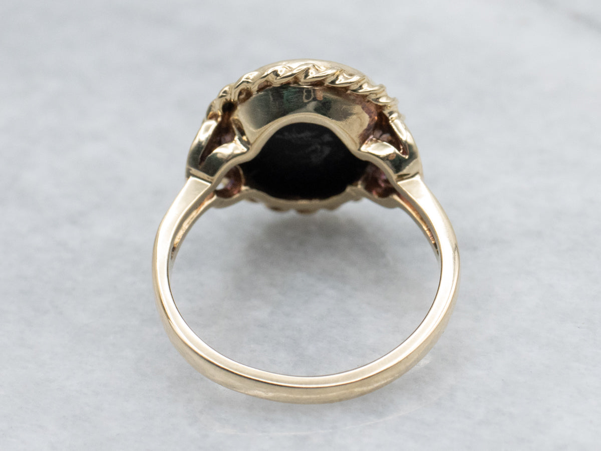 Mid-Century Black Onyx Ring with Twisted Frame