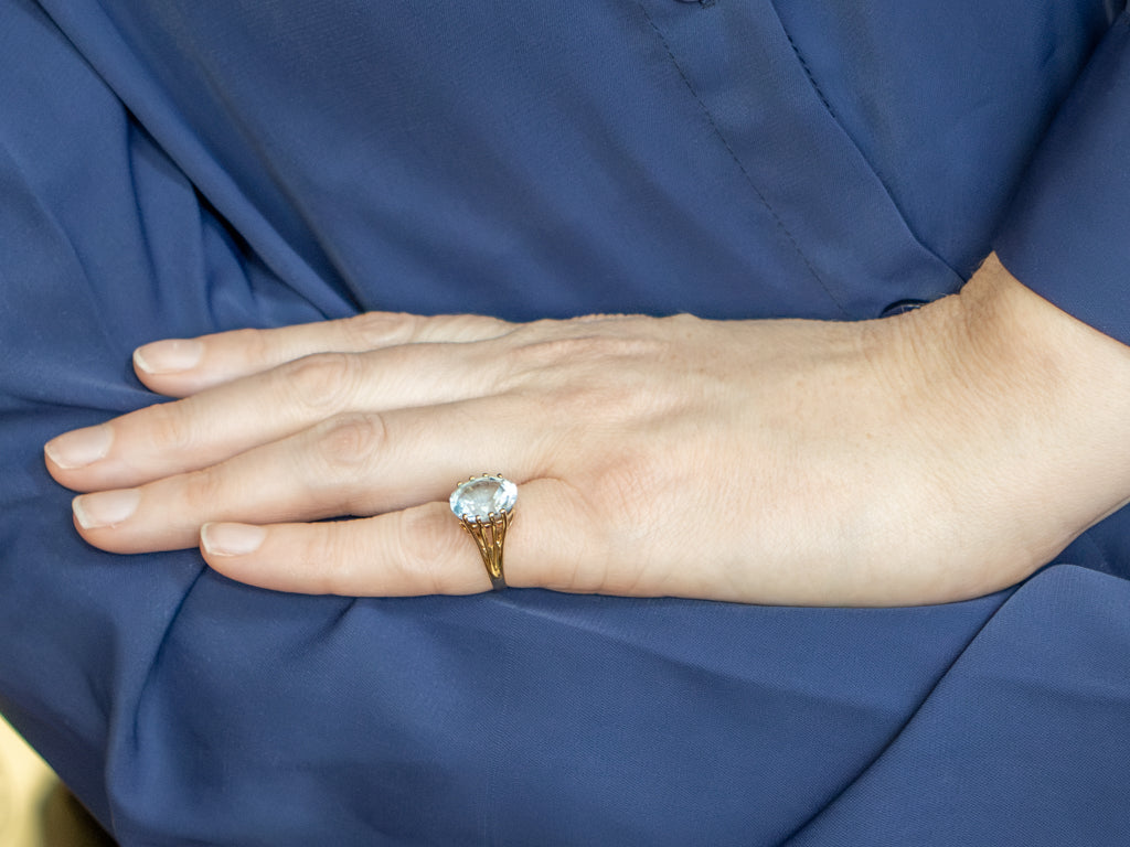Yellow Gold Blue Topaz Solitaire Ring