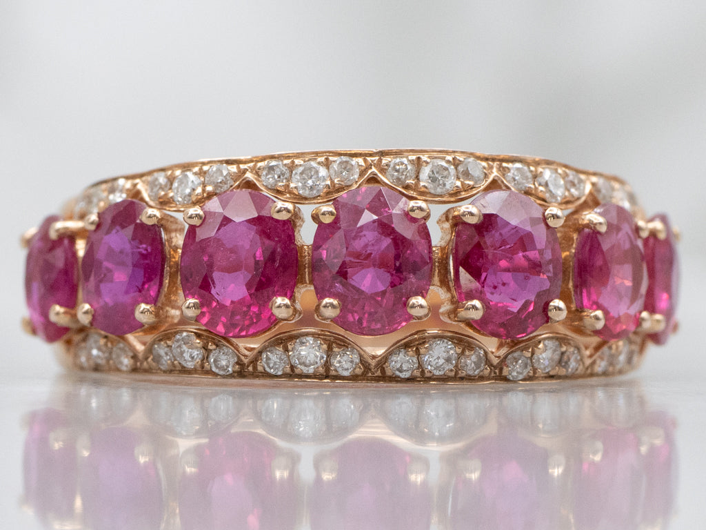 Modern Rose Gold Ruby and Diamond Band