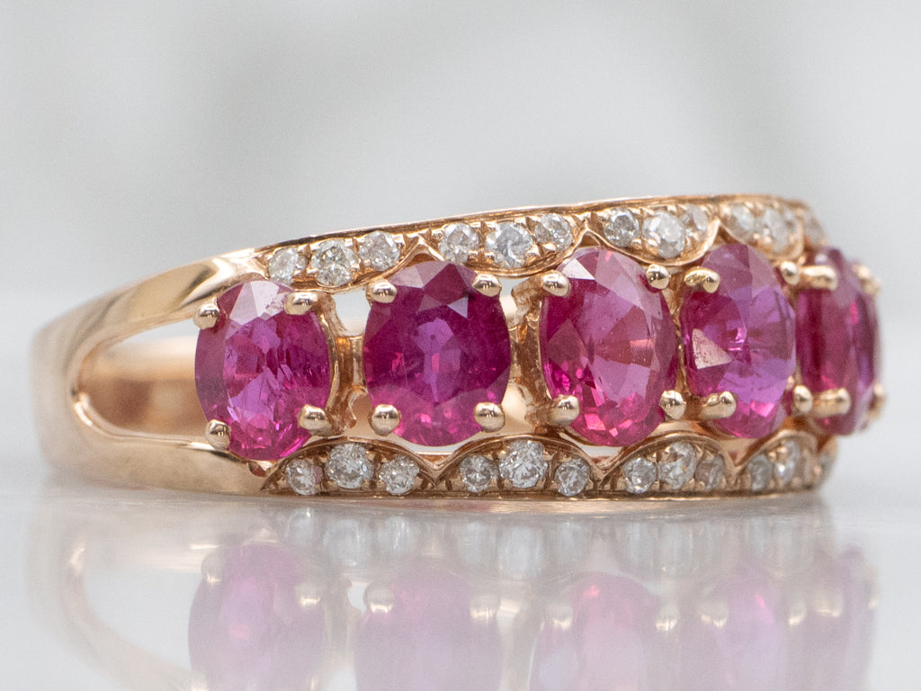 Modern Rose Gold Ruby and Diamond Band