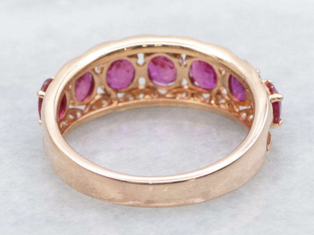 Modern Rose Gold Ruby and Diamond Band