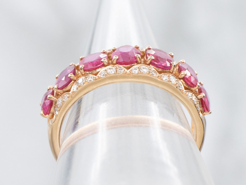 Modern Rose Gold Ruby and Diamond Band