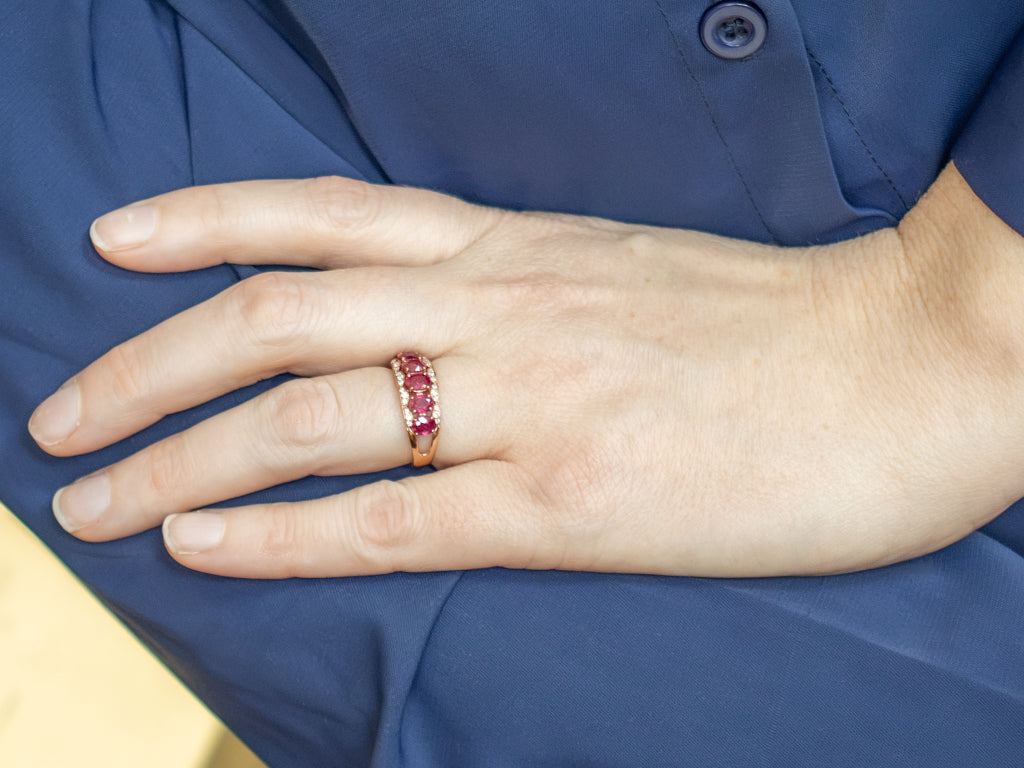Modern Rose Gold Ruby and Diamond Band